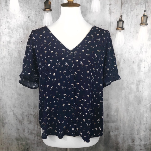 Elodie Tops - Elodie Navy Blue Floral Ditsy Blouse, large NWT